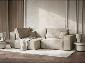 Бежов шенилов сгъваем/с място за съхранение ъглов диван (ляв ъгъл/L форма) Tonga – Maison de Rêve