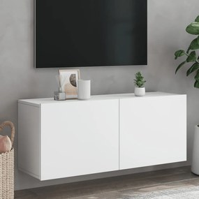 836966 vidaXL ТВ шкаф за стенен монтаж, бял, 100x30x41 см