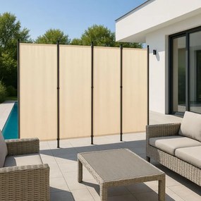 Градински 4-панелен сгъваем параван срещу вятър и слънце - 167 x 216 cm Бежово