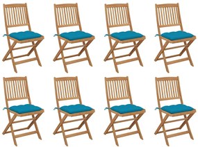 3075132 vidaXL Сгъваеми градински столове с възглавници 8 бр акация масив