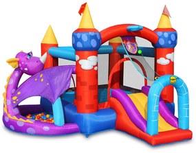 HAPPY HOP Батут замък с дракон, топки и помпа 350x350x245