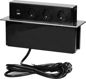 ORNO Мебелна кутия Pop-Up, с контакти 3х шуко, 2х USB тип A+C, кабел 2m, 273x65x93mm, цвят ИНОКС,  - OR-GM-9014(GS)/B-G