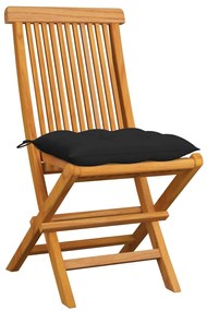 3065612 vidaXL Градински столове с черни възглавници 6 бр тиково дърво масив