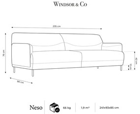 Диван от черна кожа , 235 x 90 cm Neso - Windsor &amp; Co Sofas