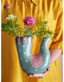 Зелена глинена ръчно рисувана ваза (височина 19 cm) Trudy – Bloomingville