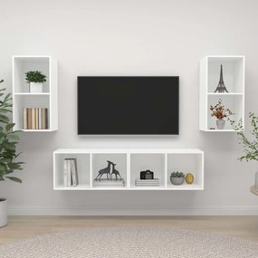 3079871 vidaXL ТВ шкафове за стенен монтаж, 4 бр, бели, инженерно дърво