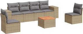 3257725 vidaXL Градински диван с възглавници, 7 части, бежов полиратан