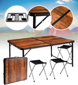 Сгъваема къмпинг маса със столове - туристически комплект за 4 души Кафяво
