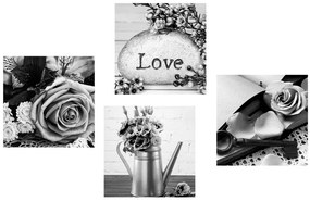 Комплект картини – Черно-бяло винтидж натюрморт с надпис Love