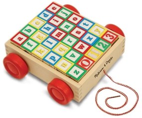 Melissa & Doug - Дървена количка за дърпане с кубчета