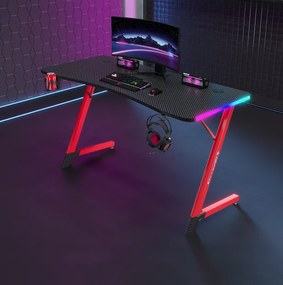 Черно-червена геймърска маса, PC маса с RGB LED осветление Šírka: 120 cm