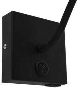 Модерна гъвкава стенна лампа USB черна - Zeno