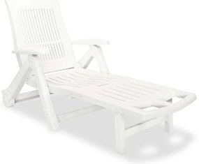43586 vidaXL Шезлонг с подложка за крака, пластмаса, бял