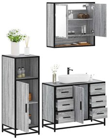 3300993 vidaXL Комплект мебели за баня от 3 части сив сонома инженерно дърво