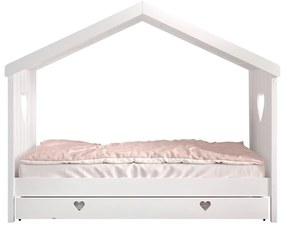 Бяло разтегателно детско легло къща от масивен бор с място за съхранение 90x200 cmAMORI – Vipack