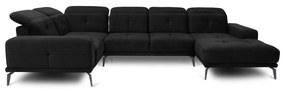 Черен кадифен ъглов диван (ляв ъгъл/U форма) Neviro – ELTAP