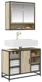 849290 vidaXL Шкаф за мивка в банята, дъб Сонома, 80x33x60 см, инженерно дърво