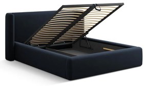 Тъмносиньо двойно легло 200x200 cm тапицирано с място за съхранение с включена подматрачна рамка Jason – Windsor &amp; Co Sofas