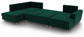 Зелен кадифен разтегателен ъглов диван с място за съхранение (ляв ъгъл/U форма) Kyoto – Cosmopolitan Design