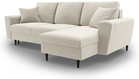 Бежов кадифен разтегателен ъглов диван с място за съхранение Kyoto – Cosmopolitan Design