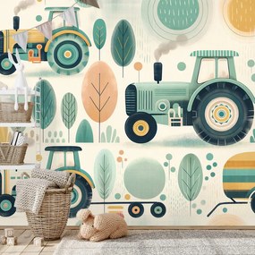 Тапет – Детски трактори в пастелни цветове