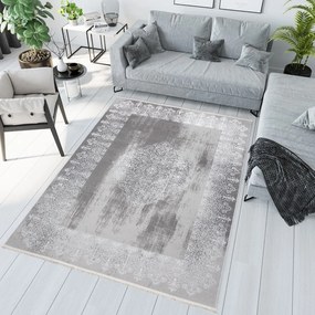 Модерен килим в сив цвят с ориенталска шарка в бял цвят Ширина: 120 см | Дължина: 170 см