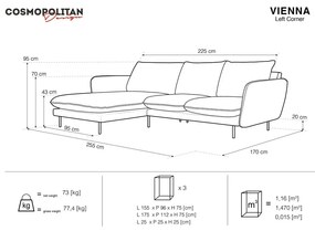 Ъглов диван от светлосиньо кадифе (ляв ъгъл) Vienna - Cosmopolitan Design