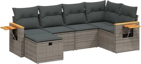 3265519 vidaXL Градински диван с възглавници, 6 части, полиратан, сив