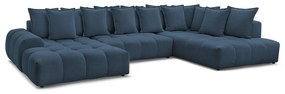 Тъмносин шенилов сгъваем/с място за съхранение ъглов диван (десен ъгъл/U форма) Everest – Bobochic Paris