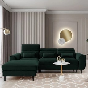 Тъмнозелен кадифен разтегателен ъглов диван с място за съхранение (ляв ъгъл) Foble – ELTAP