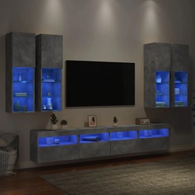 3216774 vidaXL ТВ стенни шкафове, 7 части, с LED светлини, бетонно сиви