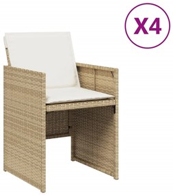 364936 vidaXL Градински столове с възглавници, 4 бр, бежови полиратан