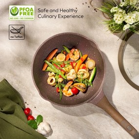 Комплект тенджери и тигани Just Perfecto JL-26, 14 ч, Отливка, Мраморно покритие, Индукция, Съд за готвене на пара, Аксесоари, Кафяв