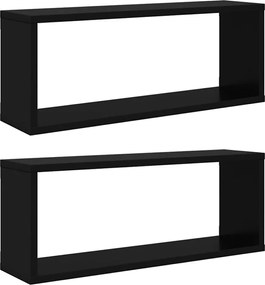 807136 vidaXL Стенни кубични рафтове, 2 бр, черни, 60x15x23см инженерно дърво
