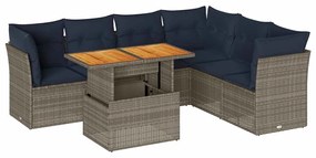 3326938 vidaXL Градински диван с възглавници, 7 части, полиратан, сив