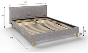 Сиво тапицирано двойно легло с решетка 160x200 cm Tina - Ropez