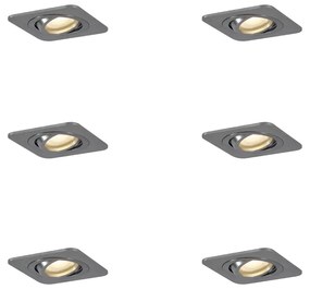 Комплект от 6 заоблени вградени спота Gunmetal GU10 50mm регулируеми IP44 - Alberto