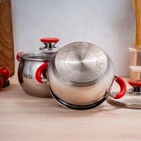 Тенджера Oliver Voltz OV51210N26, 26 см, 7.7 л, Индукция, Силиконови дръжки, Инокс/червен