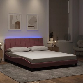 3213792 vidaXL Рамка за легло с LED осветление, розова, 160x200 см, кадифе