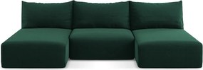 Тъмнозелен кадифен сгъваем/с място за съхранение ъглов диван (U форма) Kalena – Makamii