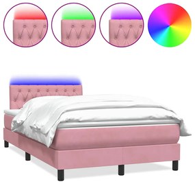 3317216 vidaXL Боксспринг легло с матрак и LED, розово, 120x220 см, кадифе