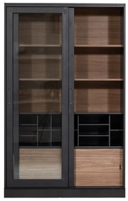 Витрина от масивен бор с плъзгащи се врати в черен и естествен цвят 125x200 cm James – WOOOD