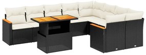 3273233 vidaXL Градински комплект диван с възглавници 10 части черен полиратан