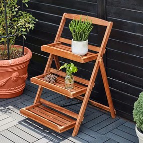 Сгъваема поставка за цветя от акациево дърво 79 × 56 × 59 cm - 3 рафта