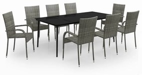 3099412 vidaXL Градински трапезен комплект, 9 части, сиво и черно