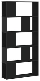 852772 vidaXL Библиотека 5 рафта черна 80,5x23,5x162,5 см инженерно дърво