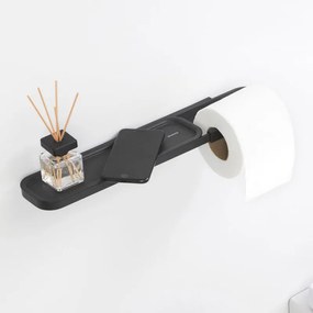 Държач за тоалетна хартия с рафт Brabantia MindSet 1005667, Лесен монтаж, Минерално покритие, Тъмносив