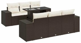 3326744 vidaXL Градински комплект с възглавници, 7 части, кафяв, полиратан