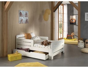 Бял детско легло за подрастващи от масивен бор с място за съхранение и включен матрак с подматрачна рамка Jumper – Vipack
