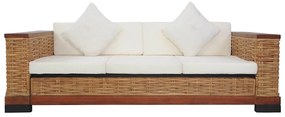283080 vidaXL 3-местен диван с възглавници, кафяв, естествен ратан